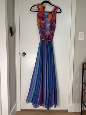 Colorful Floral & Striped Maxi Dress - Vibrant Multicolor